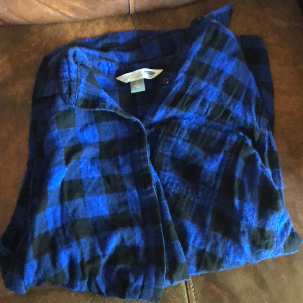 Old navy blue and black flannel
